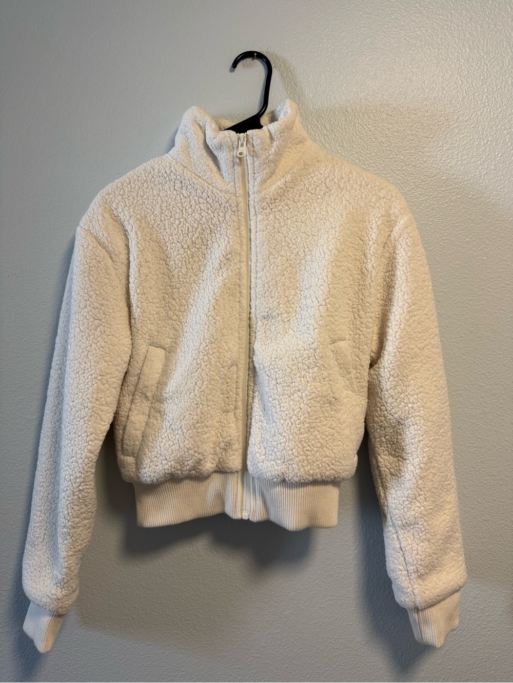 ALO Cream Sherpa Teddy Bomber Jacket Full Zip